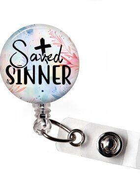 Saved Sinner Badge Reel Retractable ID Holder